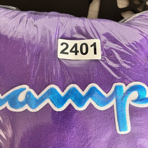 Champion Embroidered Spellout Hoodie Sweatshirt Mens M Purple Activewear 2401 - Picture 8 of 8